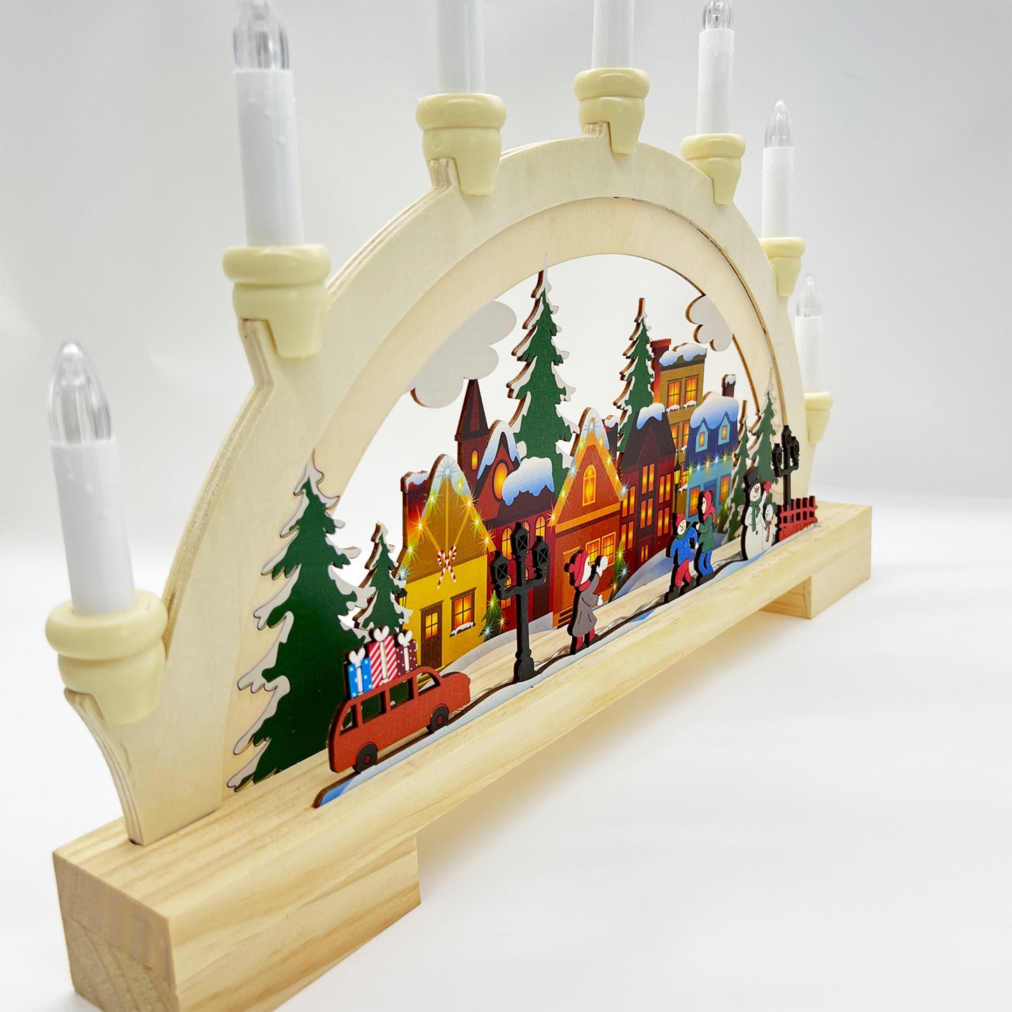 Wooden Christmas LED Bridge Lamp City view Decoration