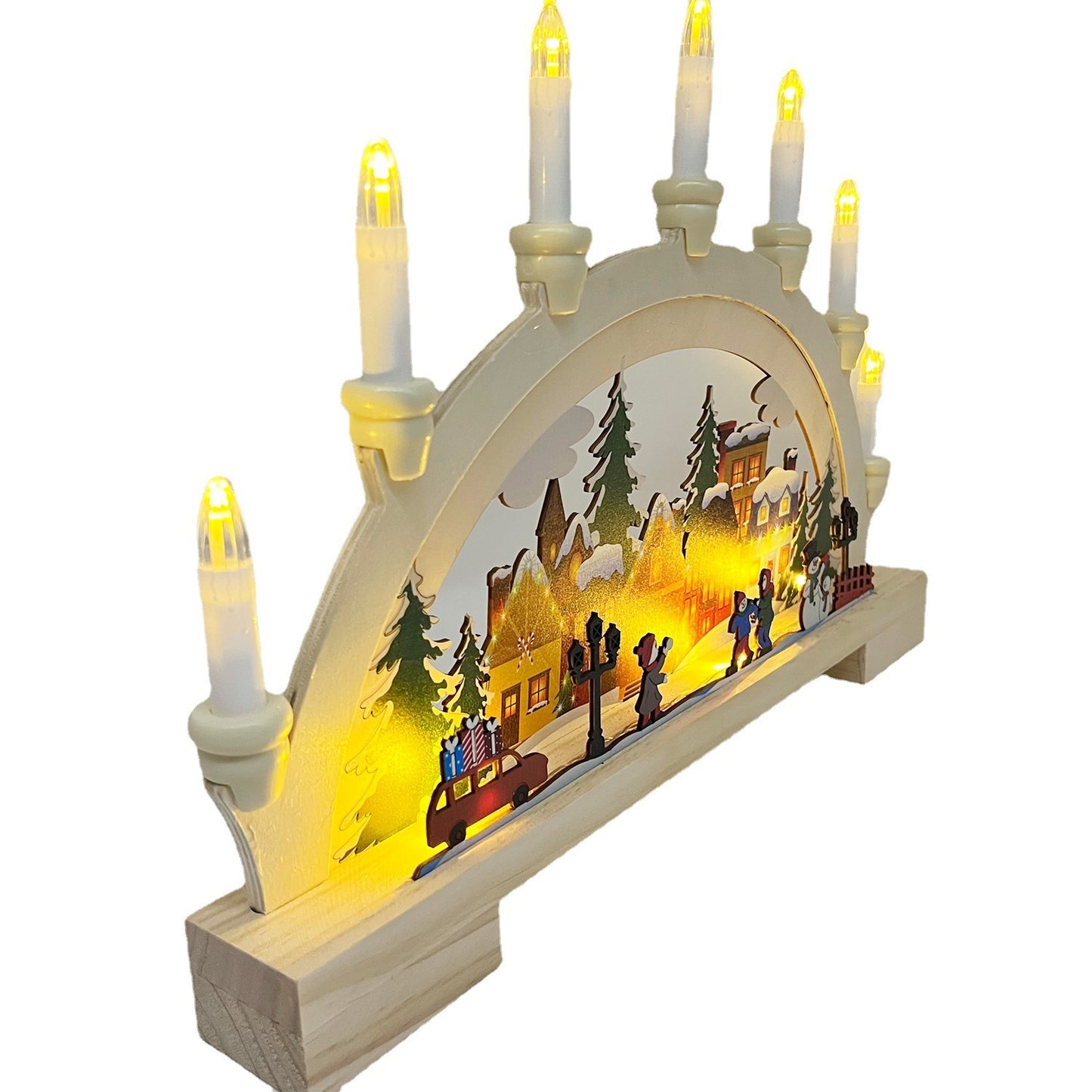 Wooden Christmas LED Bridge Lamp City view Decoration