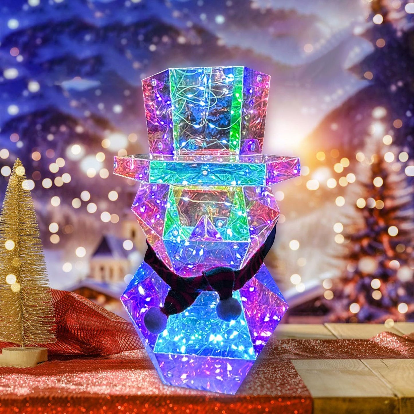 Colorful LED Glow Santa Claus Snowman Night Light Prismatic LED Lights Tabletop Ornament