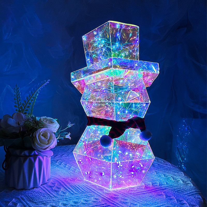 Colorful LED Glow Santa Claus Snowman Night Light Prismatic LED Lights Tabletop Ornament