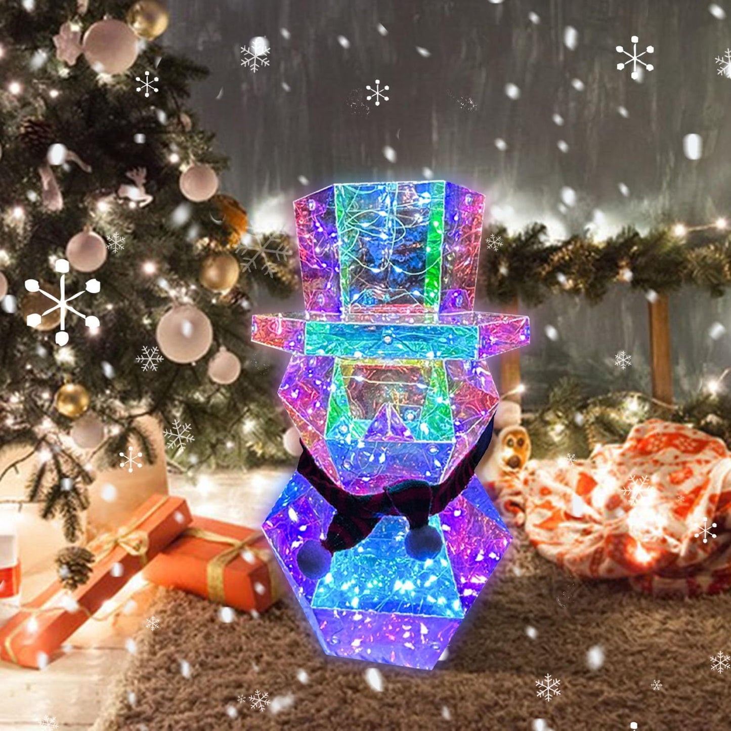 Colorful LED Glow Santa Claus Snowman Night Light Prismatic LED Lights Tabletop Ornament