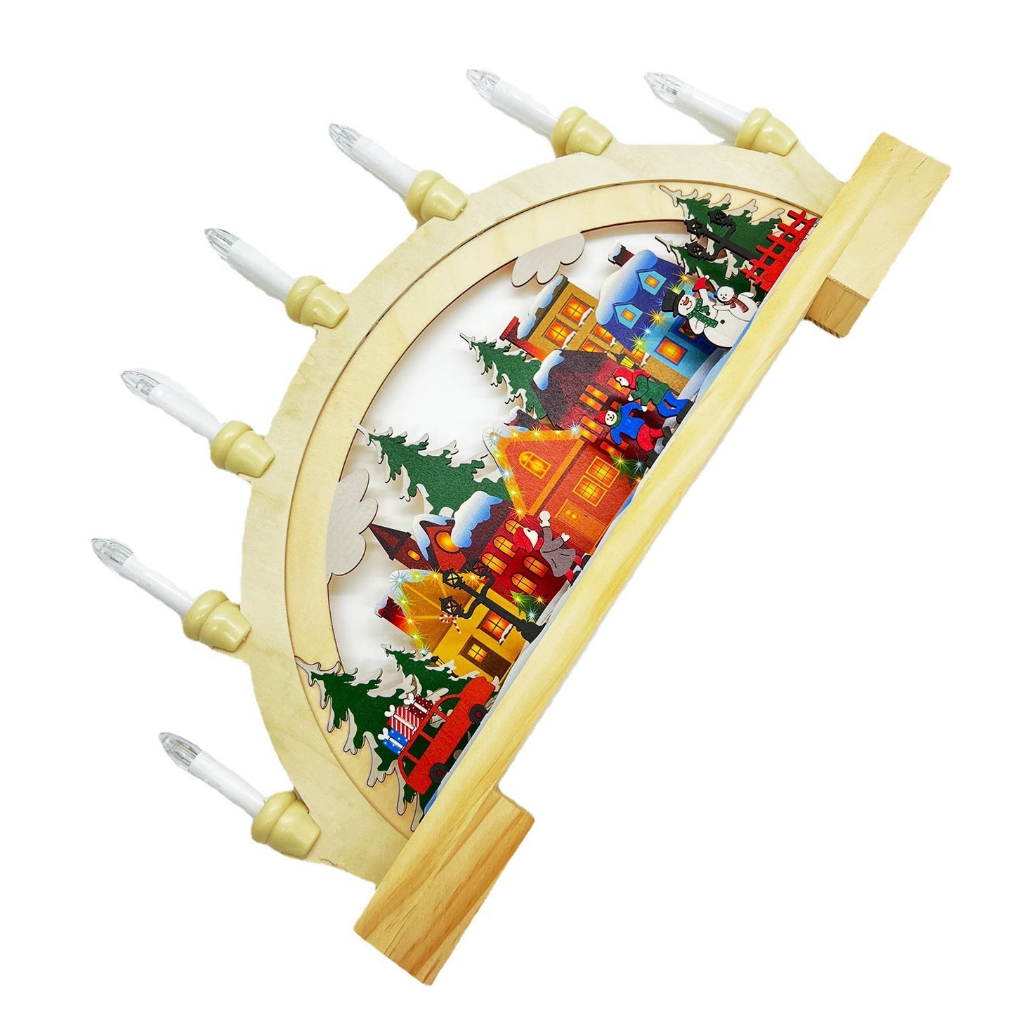 Wooden Christmas LED Bridge Lamp City view Decoration