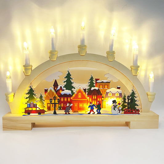 Wooden Christmas LED Bridge Lamp City view Decoration