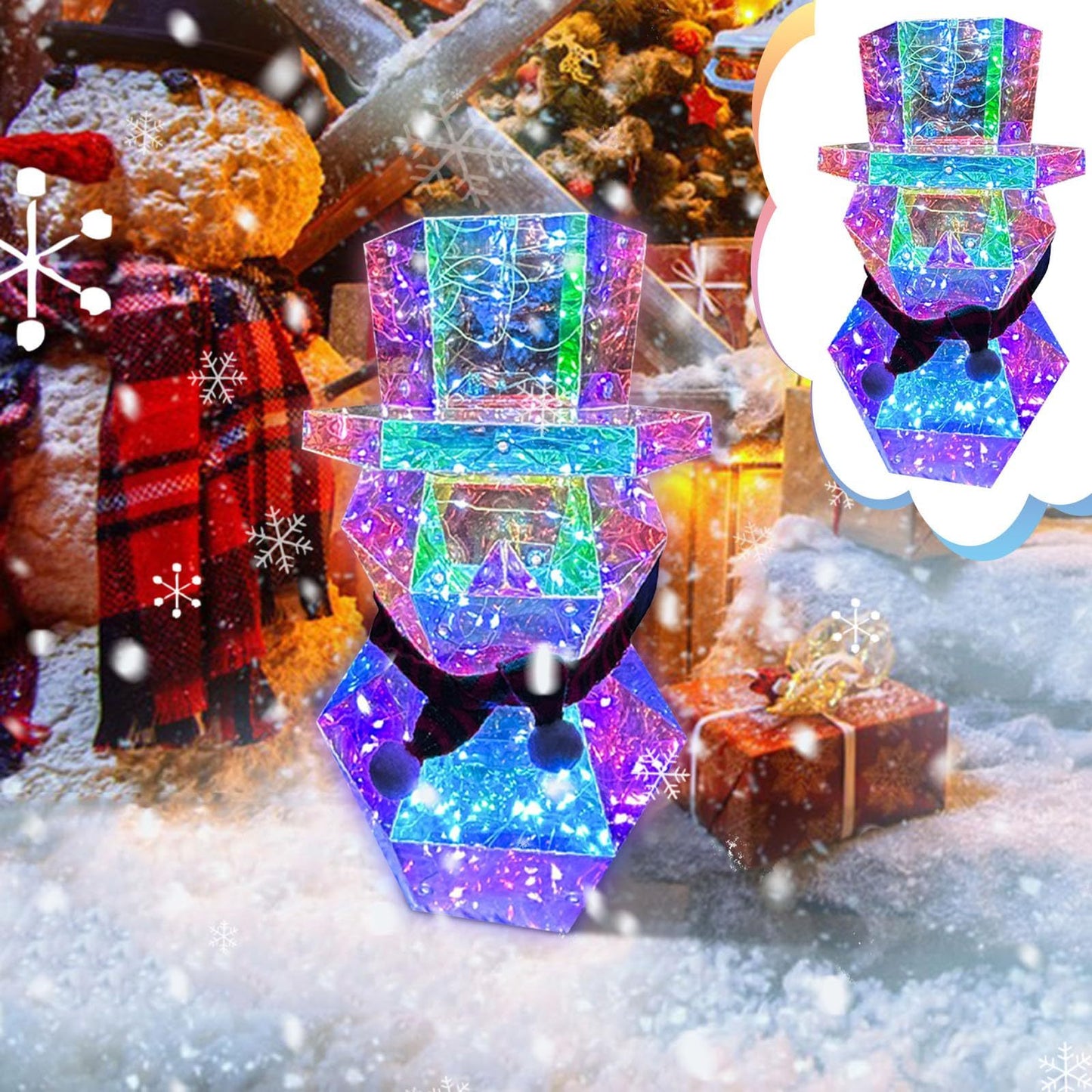 Colorful LED Glow Santa Claus Snowman Night Light Prismatic LED Lights Tabletop Ornament