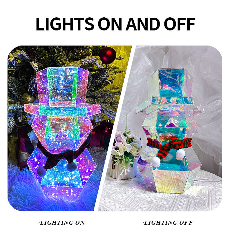 Colorful LED Glow Santa Claus Snowman Night Light Prismatic LED Lights Tabletop Ornament