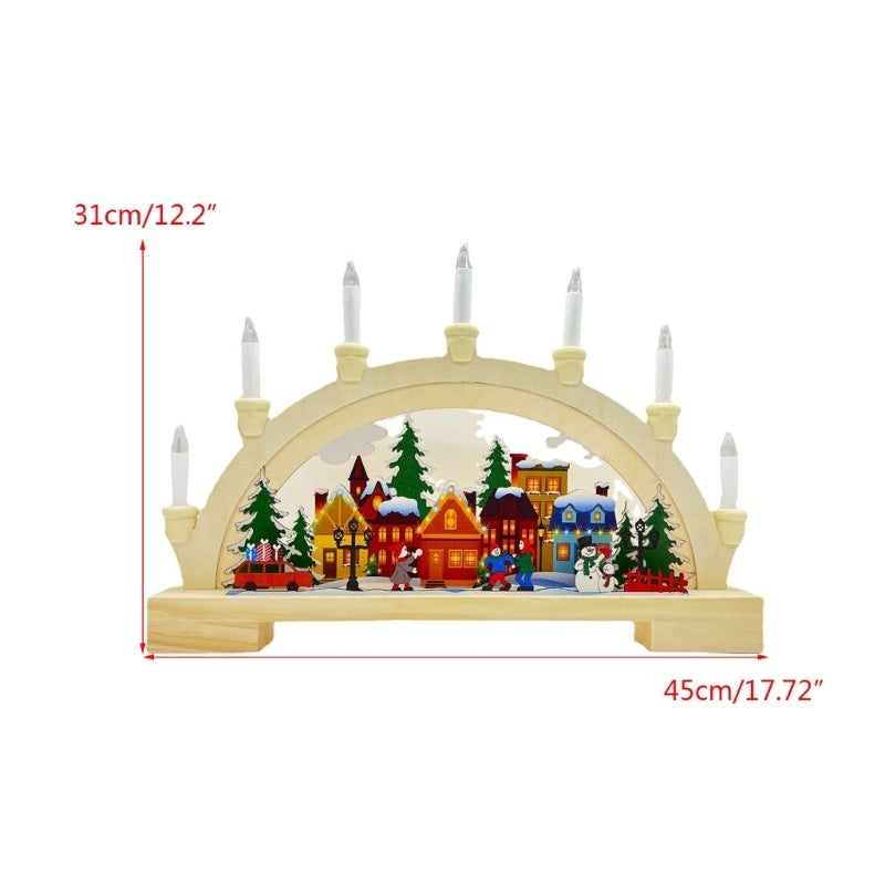 Wooden Christmas LED Bridge Lamp City view Decoration