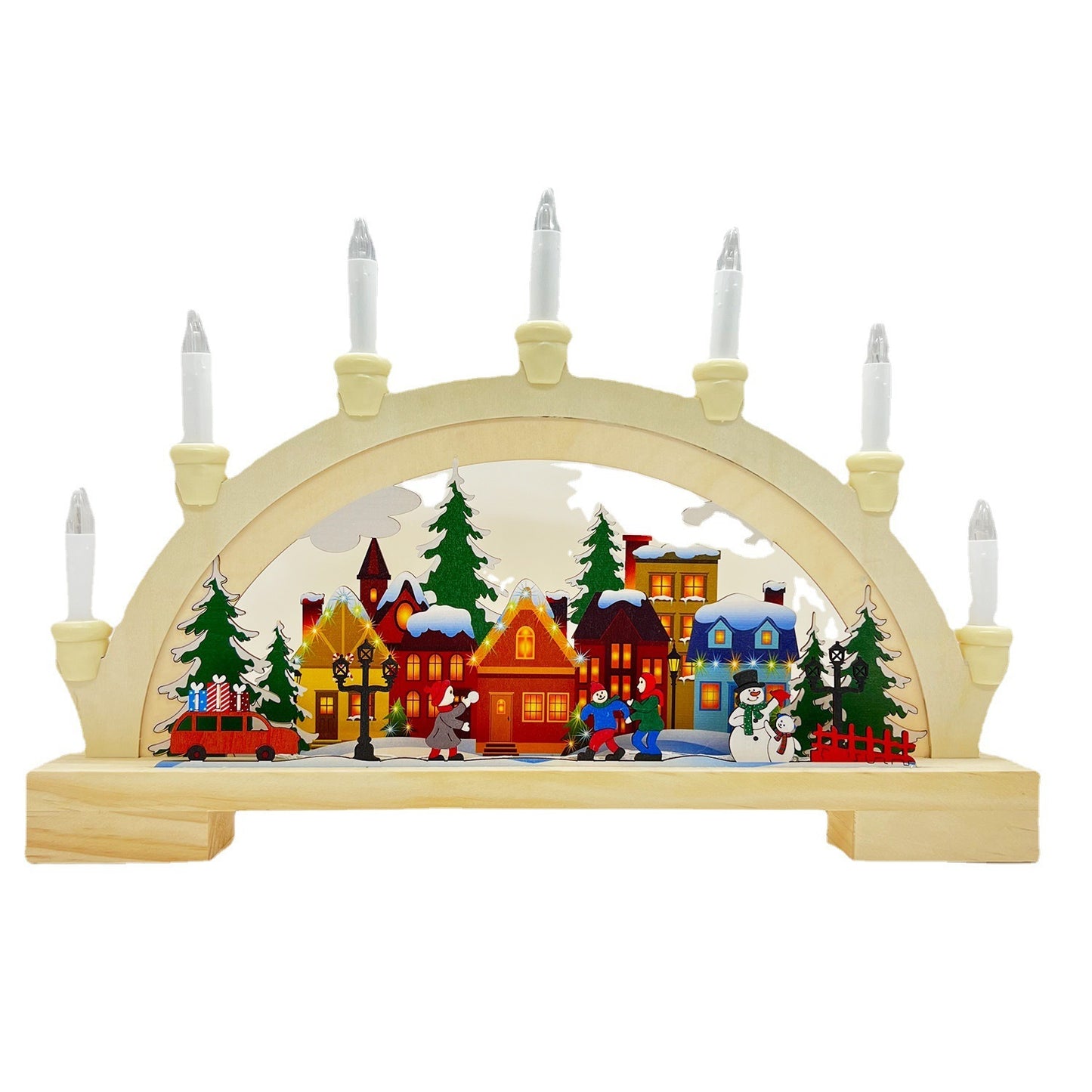 Wooden Christmas LED Bridge Lamp City view Decoration